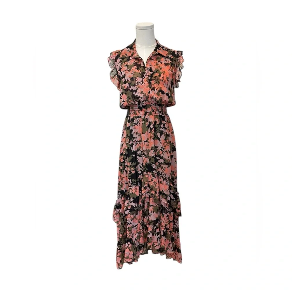 Misa Los Angeles Editha Dress Floral Pink Coral Black Green Size XS NWT w/ Flaw - Picture 3 of 13